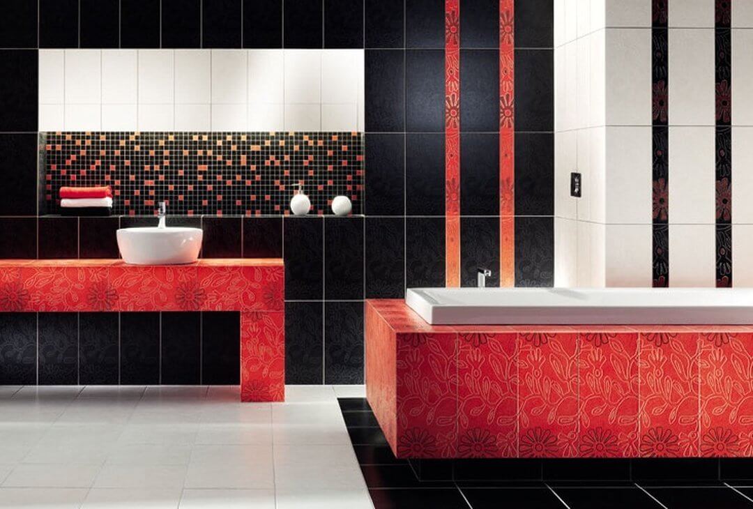 Бело-красно-черная ванная комната