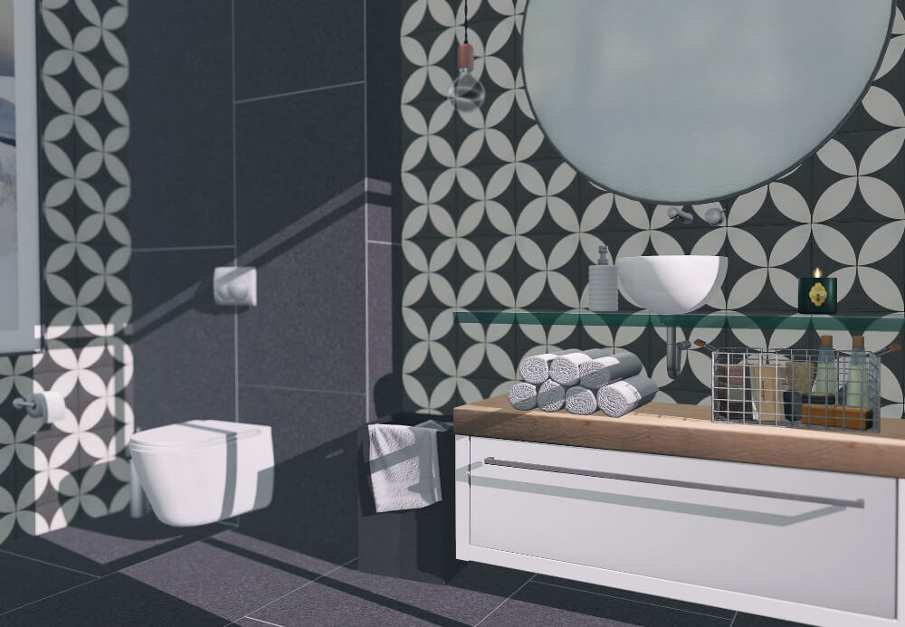 Фото дизайна черно-белой ванной комнаты