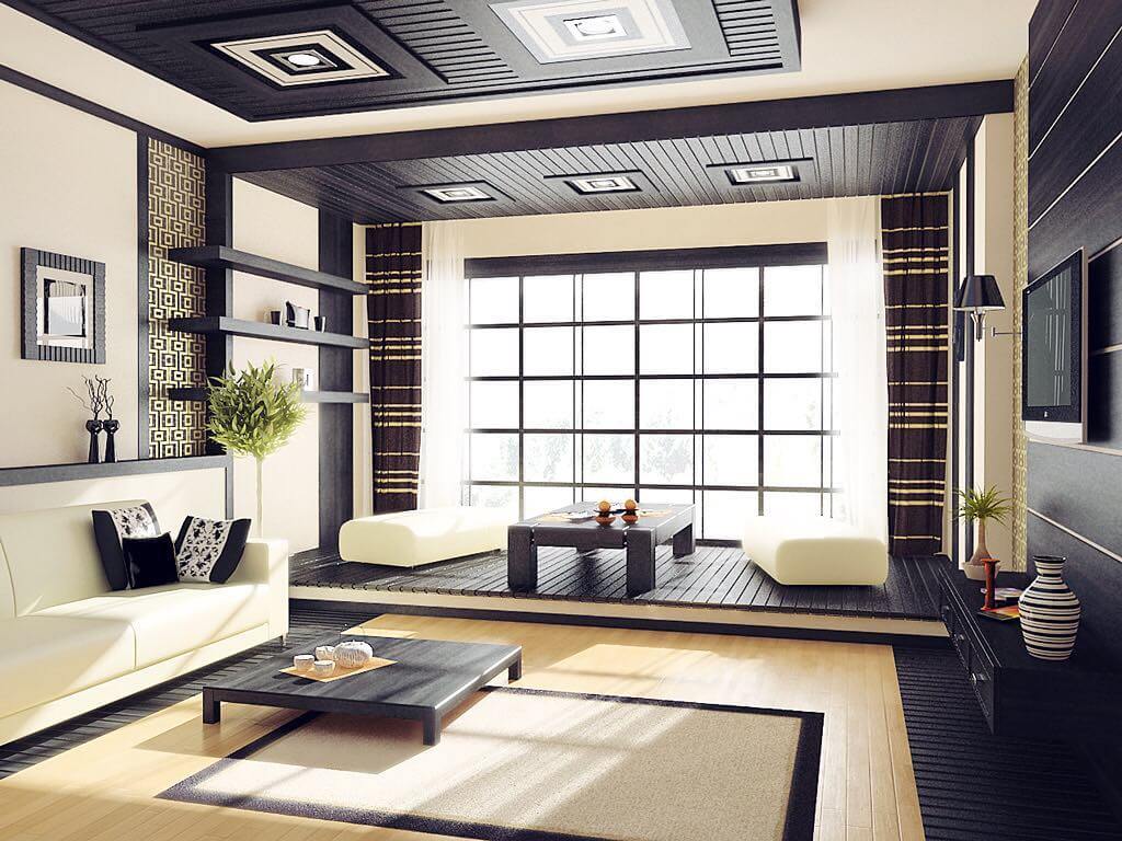 оформление потолка в японском стиле 