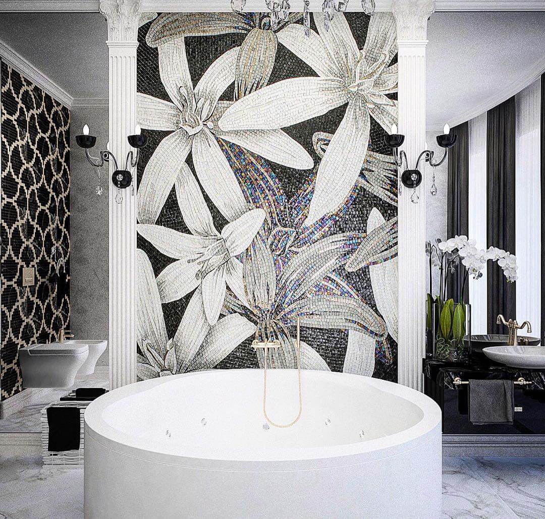 Черно-белая ванная комната в стиле арт-деко