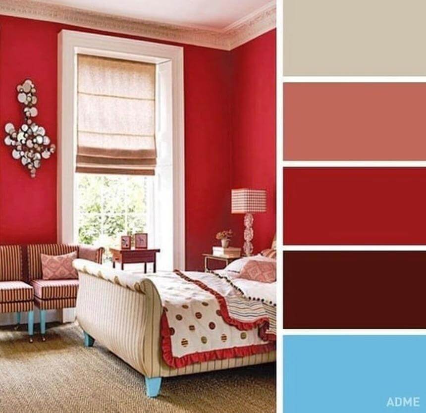 Красный цвет в помещении спальни
