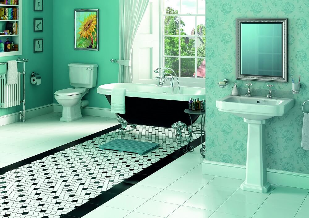 Аквамариновые стены в дизайне ванной