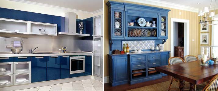 Кухня с синим гарнитуром
