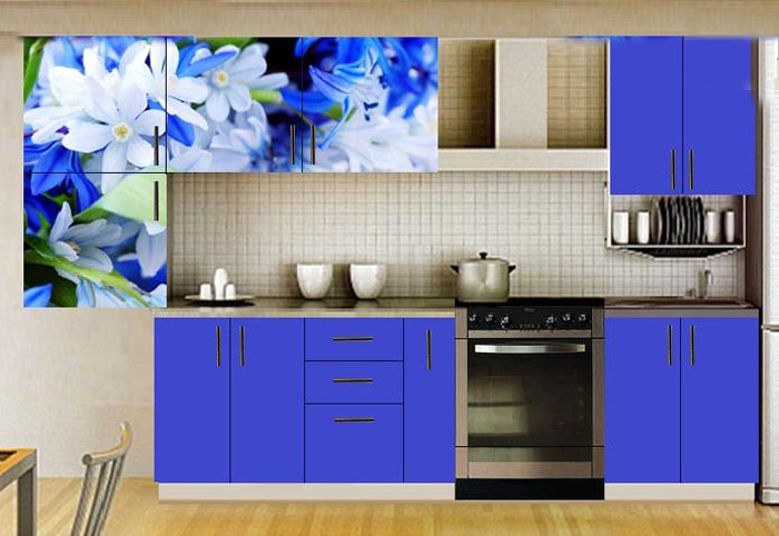 Кухни в синем цвете: фото крупных цветов 