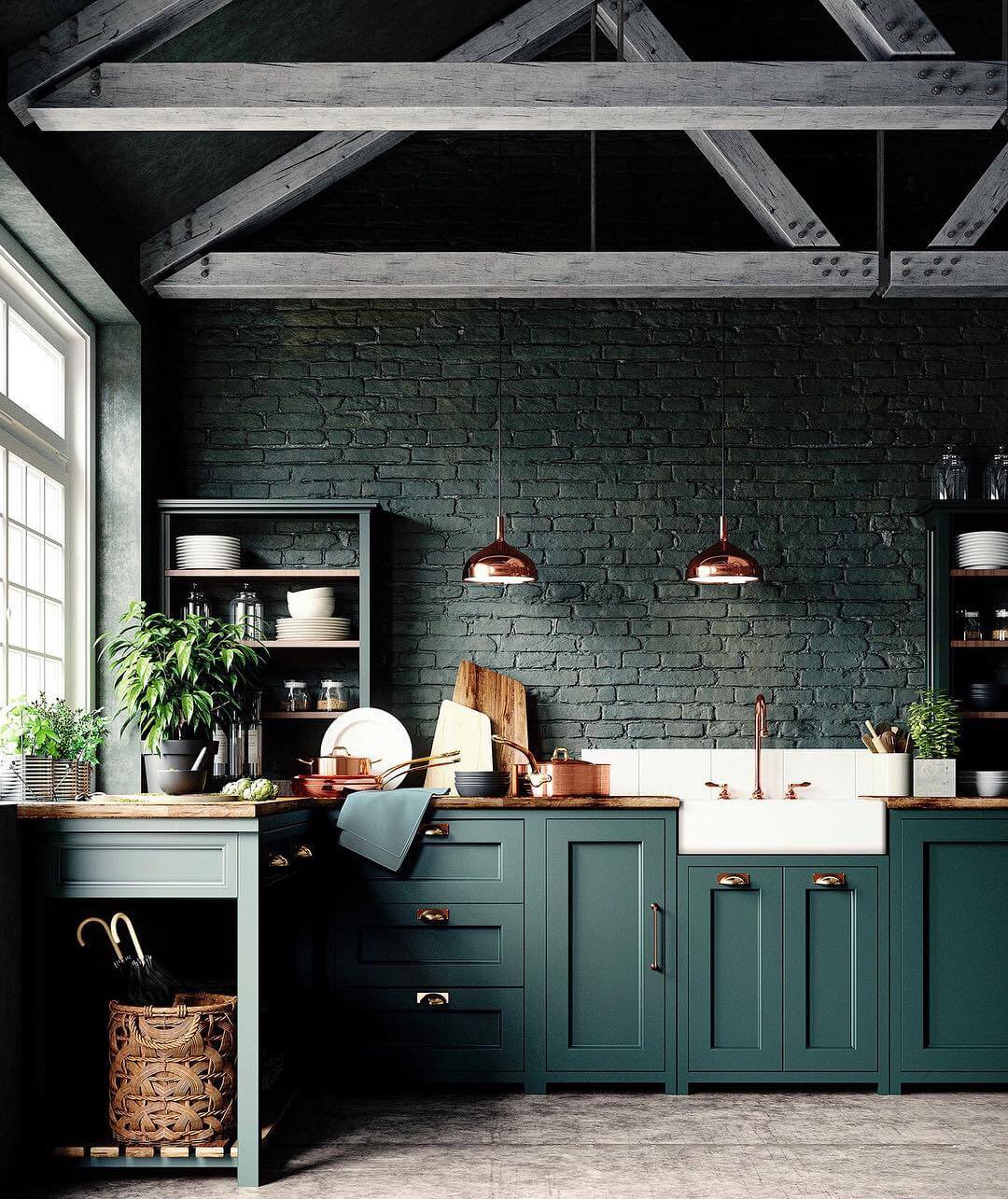 Сине-зеленый кухонный интерьер