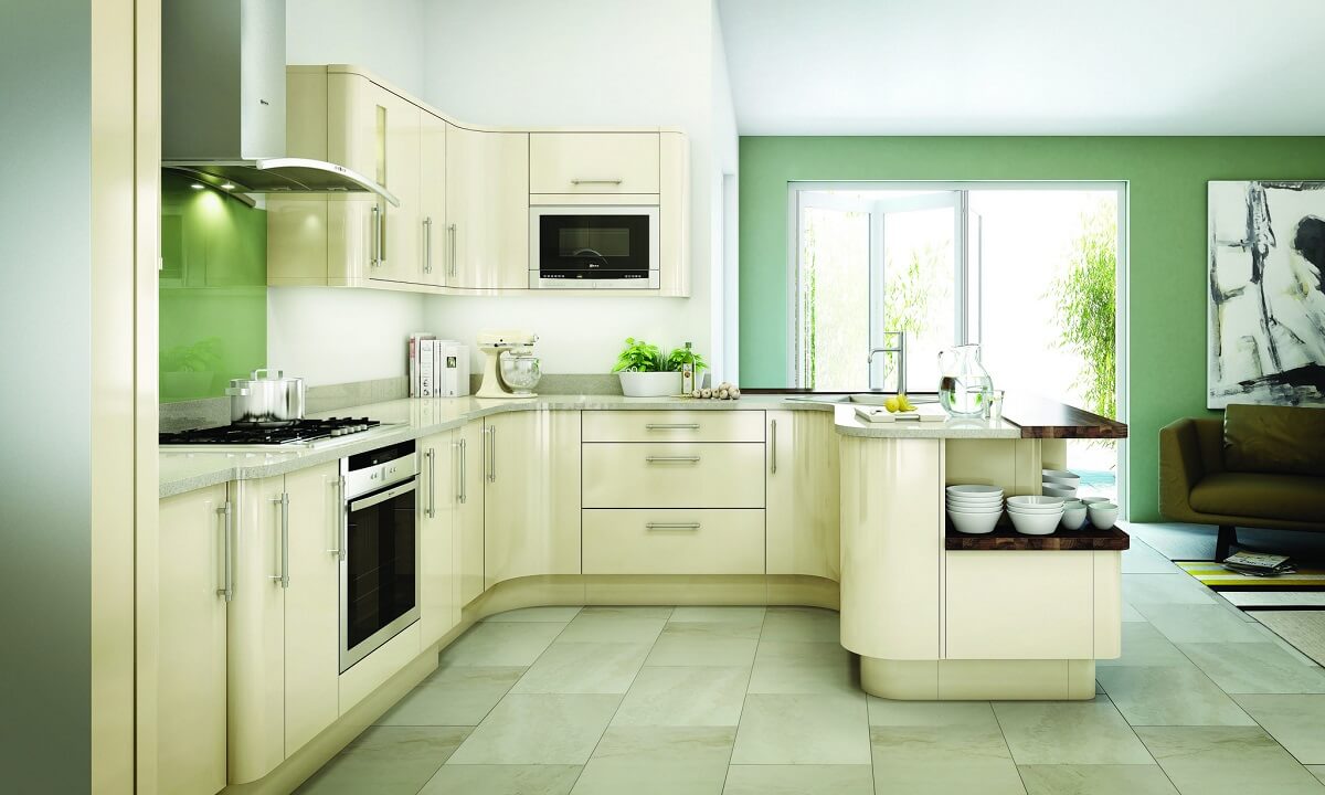 оттенки зеленого и белого в интерьере кухни