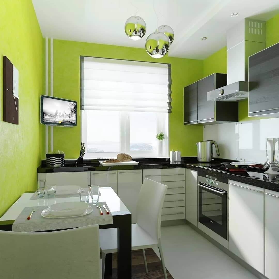 Зелено-серая кухня фото