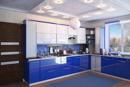 Синие стены на кухне (68 фото)